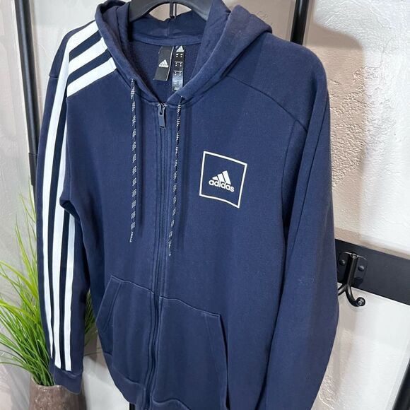ADIDAS SPORTSWEAR Athletic Zip-Up Hoodie Navy size medium - Picture 4 of 16